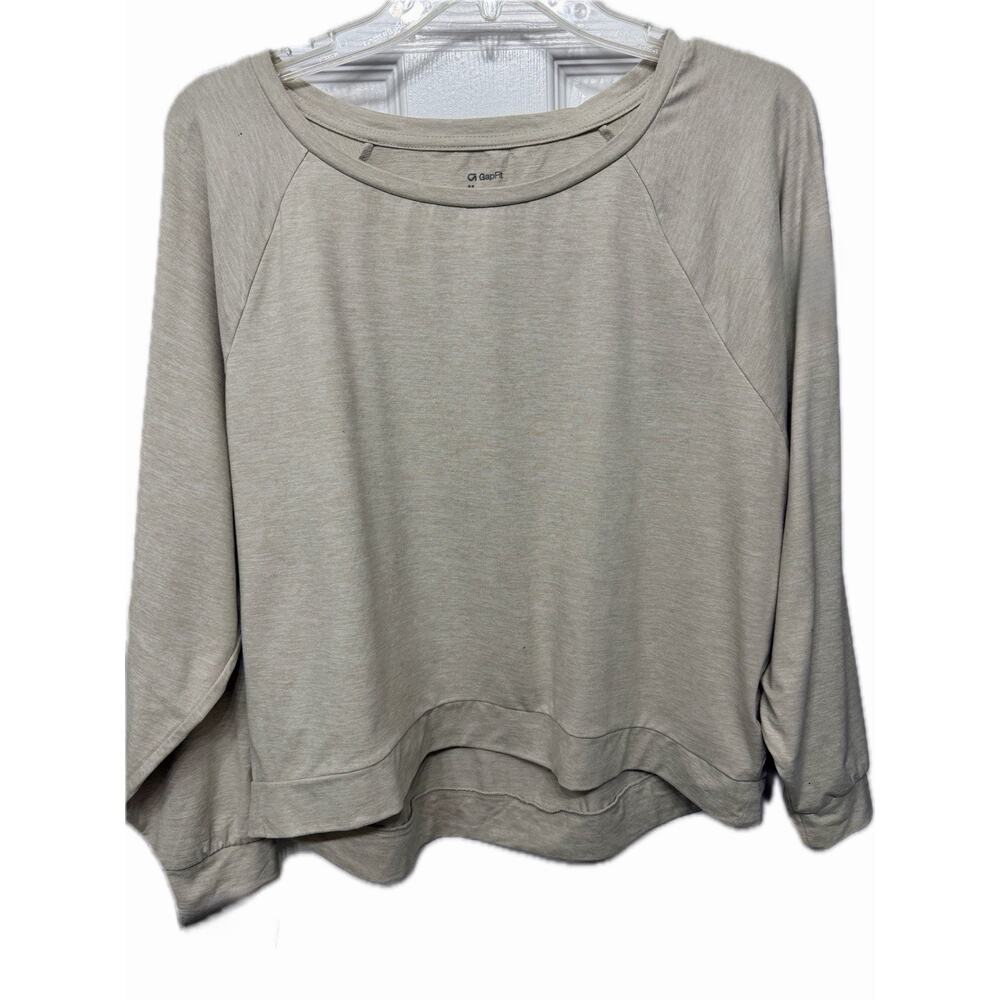 GapFit Long Sleeve Hi-Lo Tee In Heathered Beige - Size Petite Medium